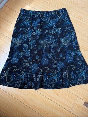 Navy Blue Floral Midi Skirt